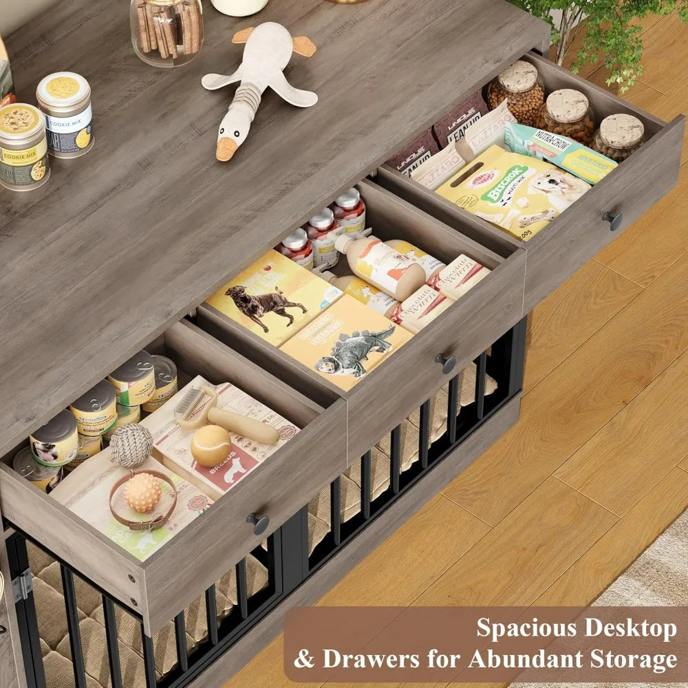Dog Crate Furniture With Storage Drawers Cabinet Indoor Kennel Divider