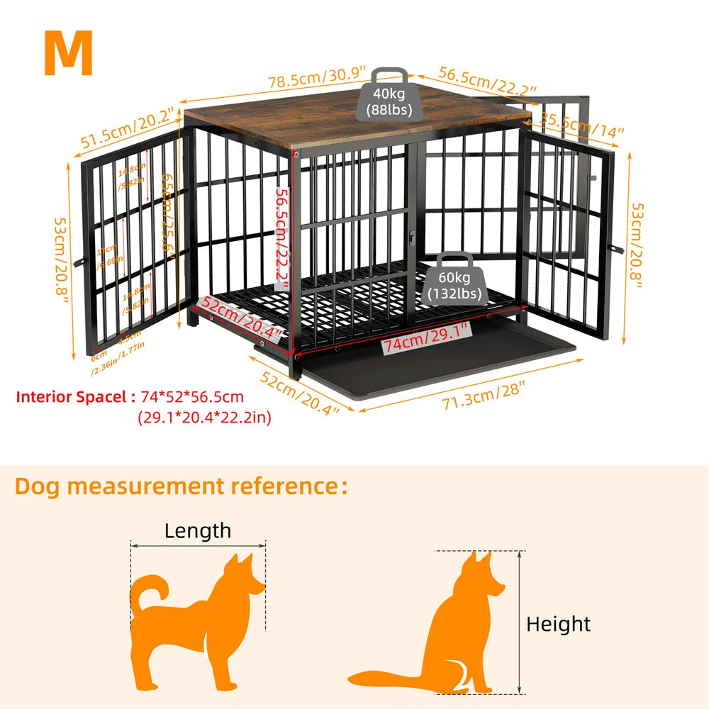 BORWART Large Wooden Dog Crate With Latch And Removable Tray