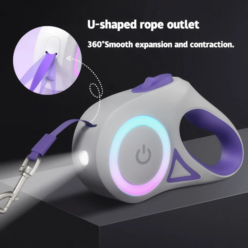 Lighted Retractable Dog Leash With Quick Release