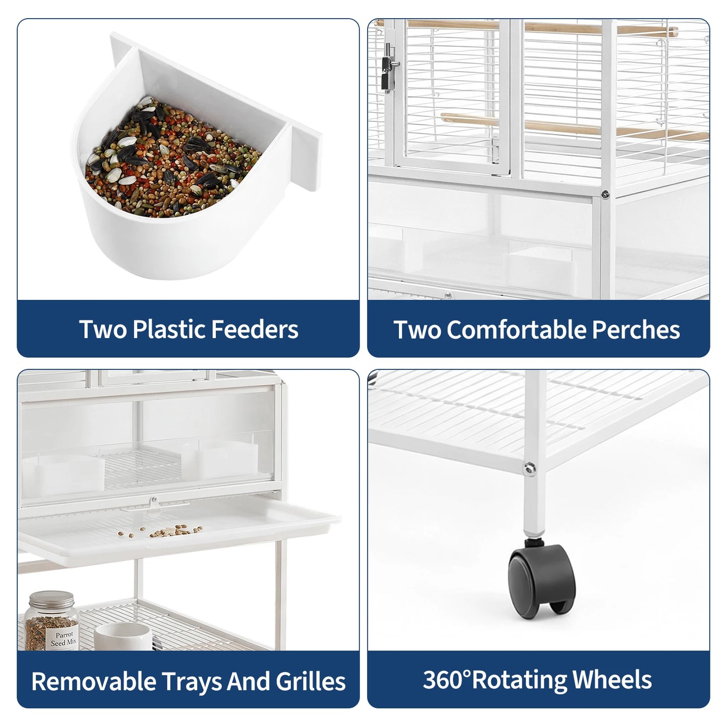 Himiss 32 Inch White Bird Cage With Stand And Travel Base