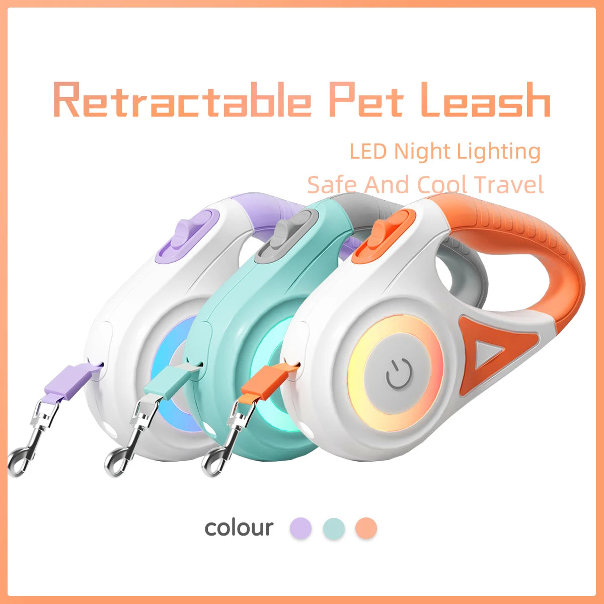 Lighted Retractable Dog Leash With Quick Release