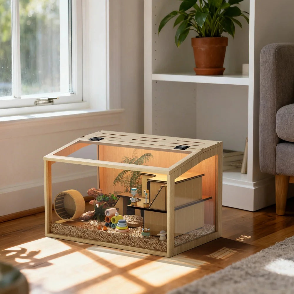 Bingopaw Large Wooden Hamster Cage With LED Light
