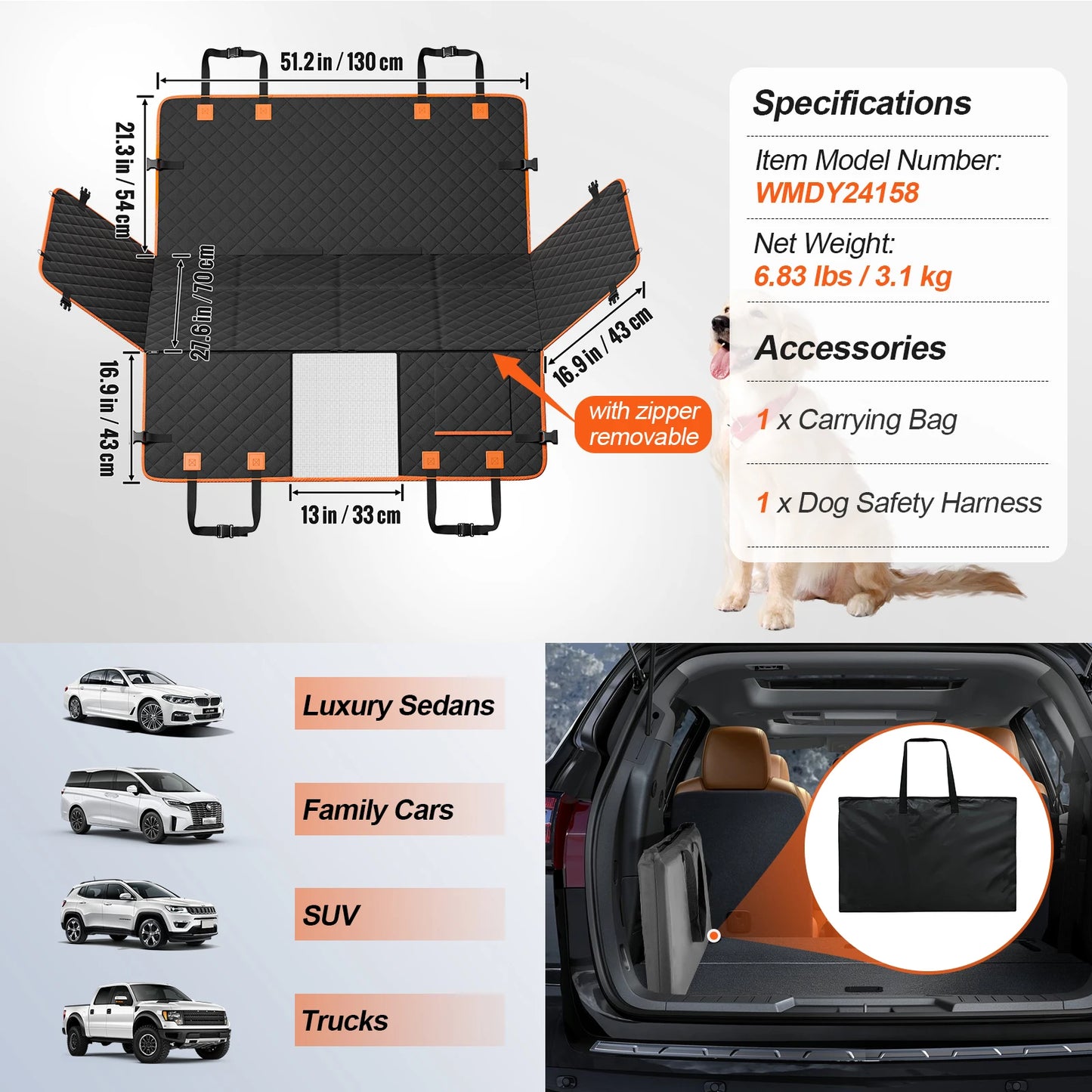 SucceBuy Back Seat Extender Dog Seat Cover With Mesh Window