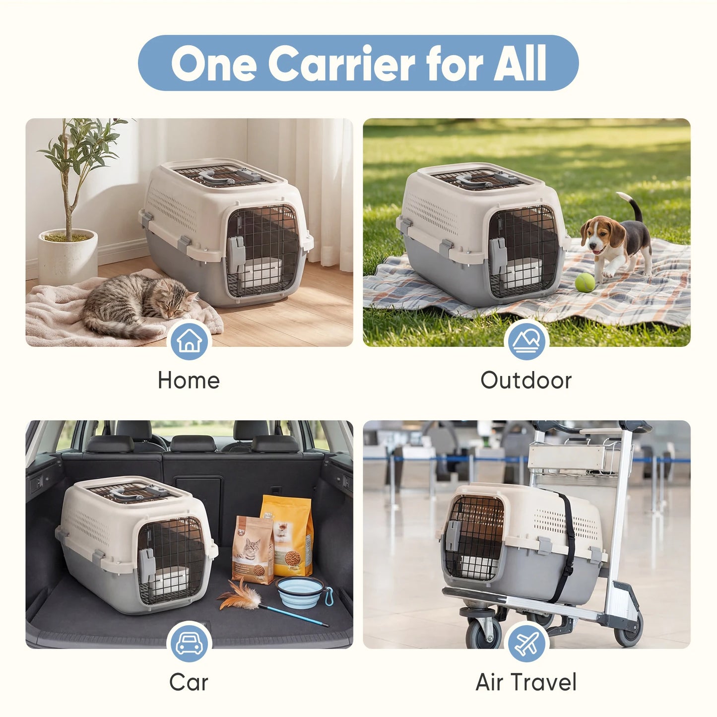 Pet Carrier For Small Dogs And Cats Front Top Load Wire Door Travel Crate