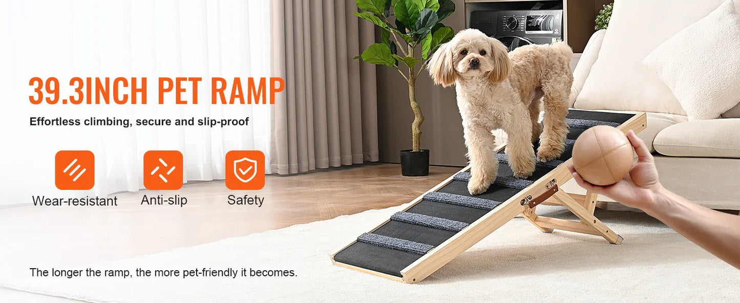 SucceBuy Adjustable Wooden Folding Pet Ramp For Stairs