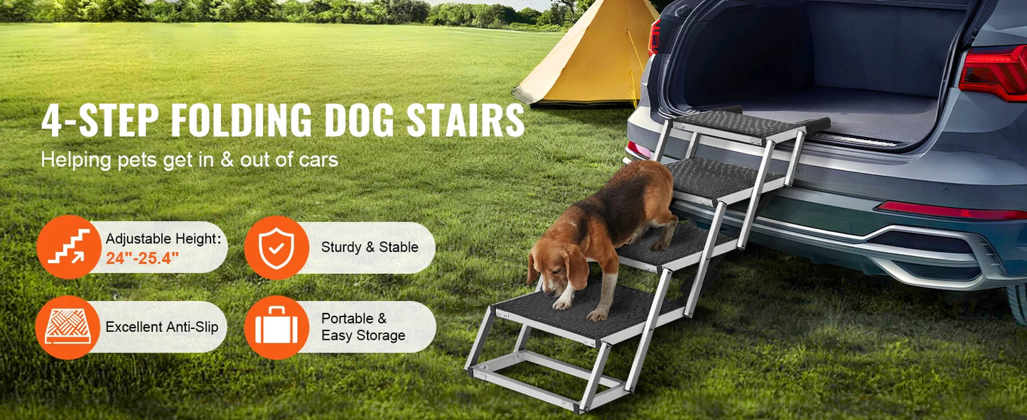SucceBuy Dog Car Stair Folding Portable Pet Steps For Cars SUV