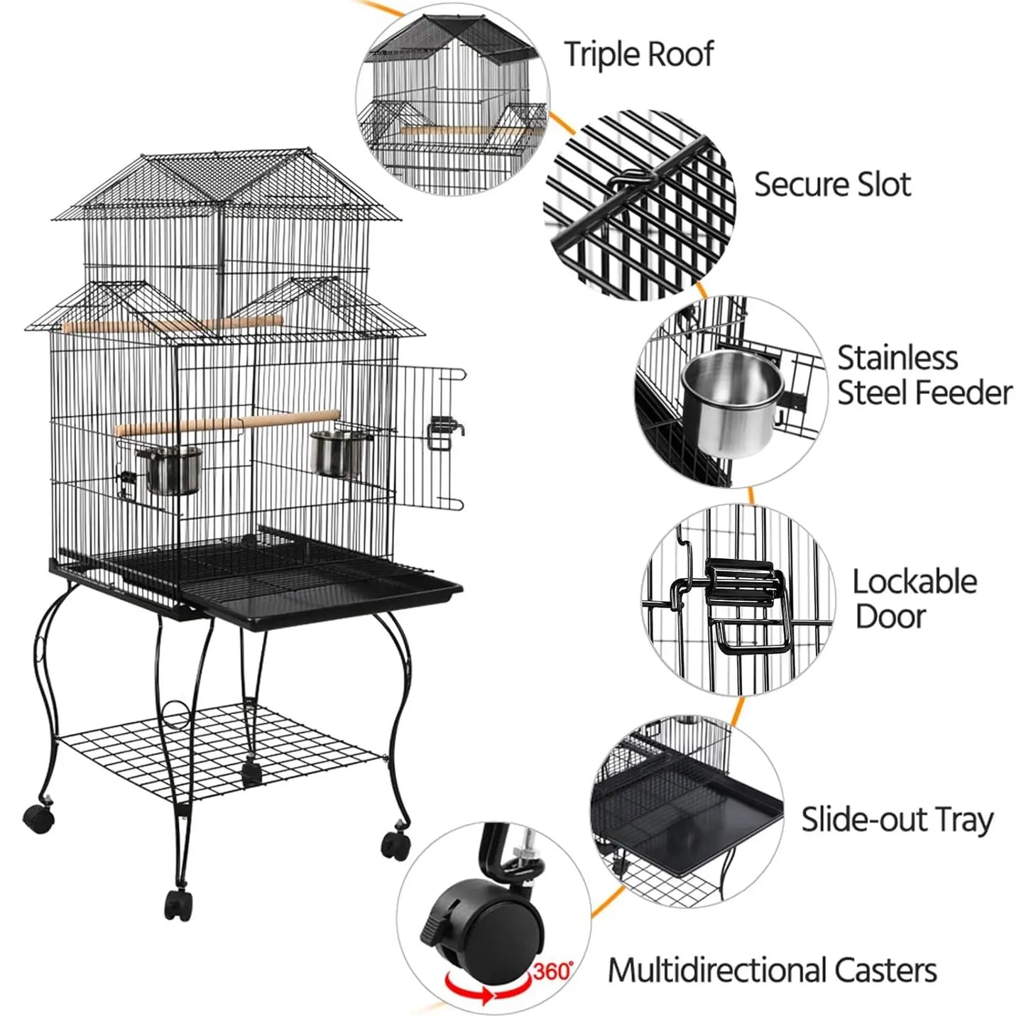 Rolling Parrot Cage With Detachable Stand For Budgie