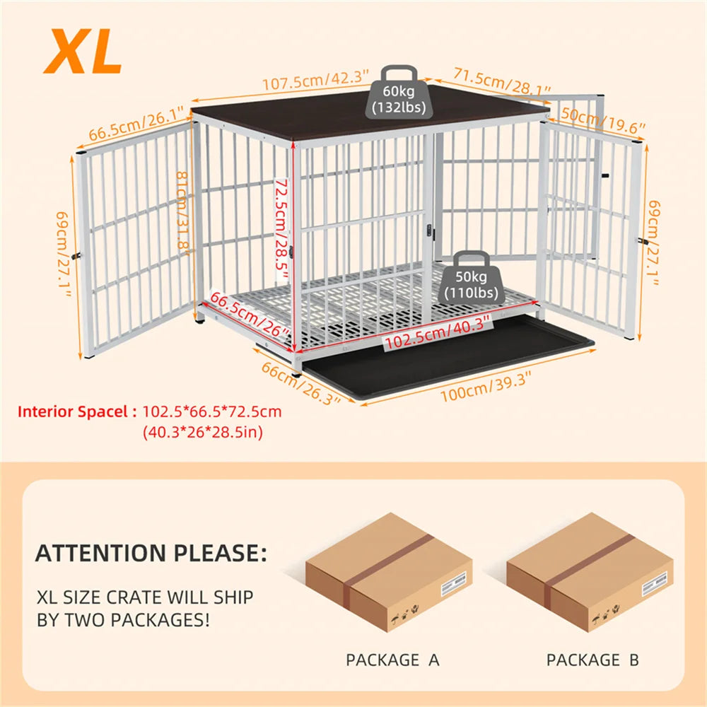 BORWART Large Wooden Dog Crate With Latch And Removable Tray