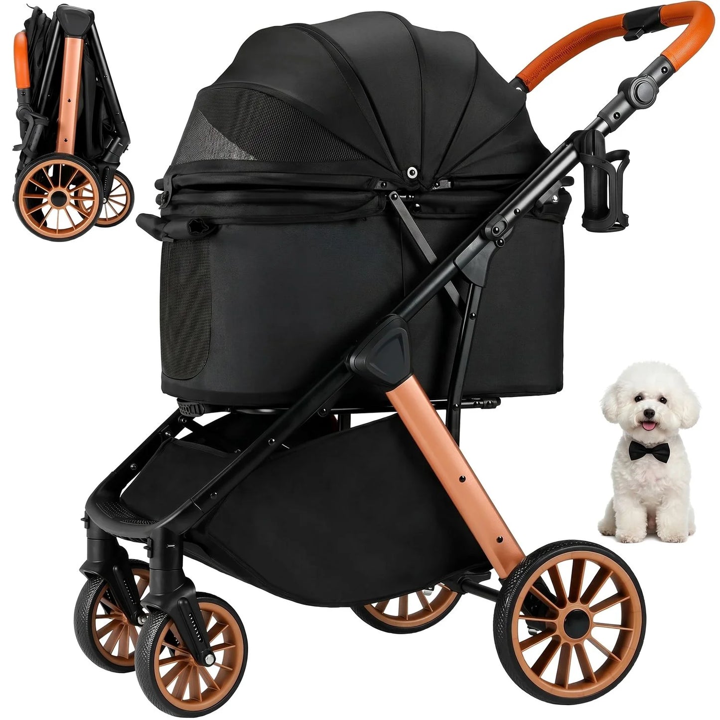 Foldable Pet Stroller All Terrain Travel Carrier With Shock Absorbers