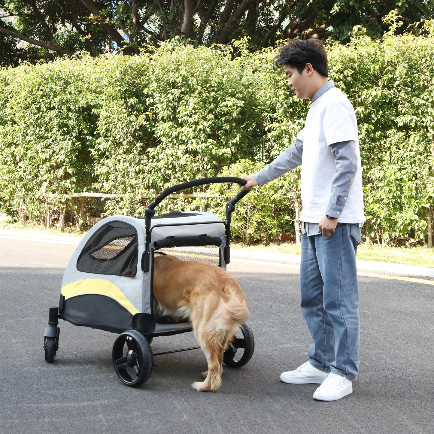 Universal Foldable Portable Dog Stroller With Breathable Carrier