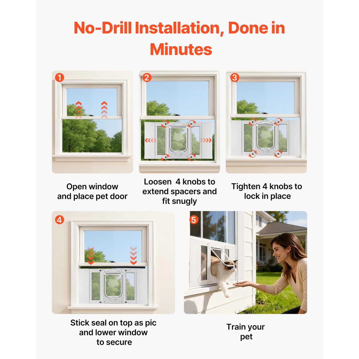 SucceBuy Adjustable Window Cat Door With Magnetic Closure