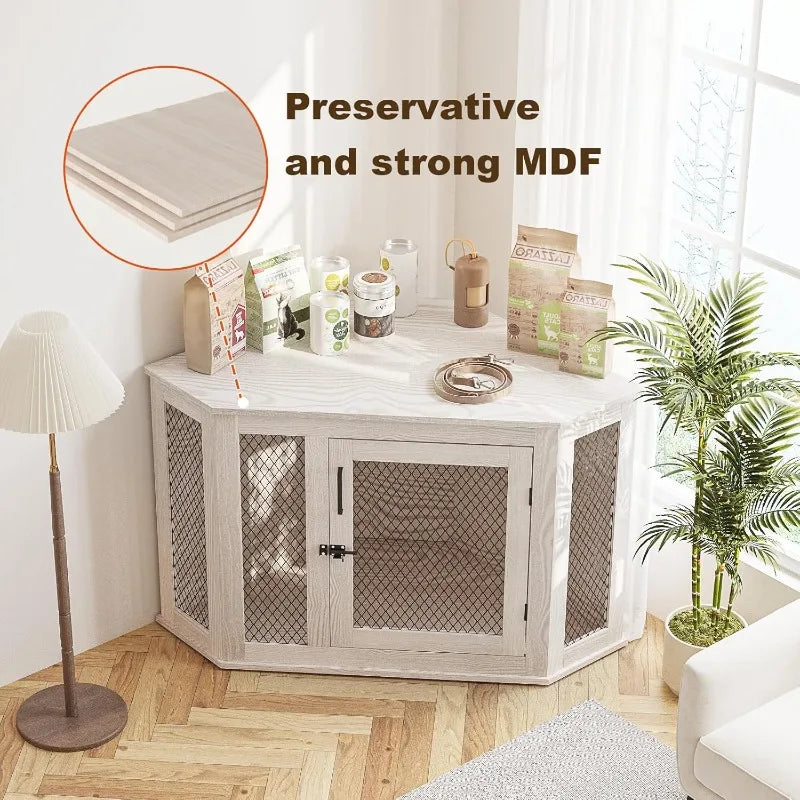 Pretzi Corner Dog Crate Furniture With Metal Mesh Indoor