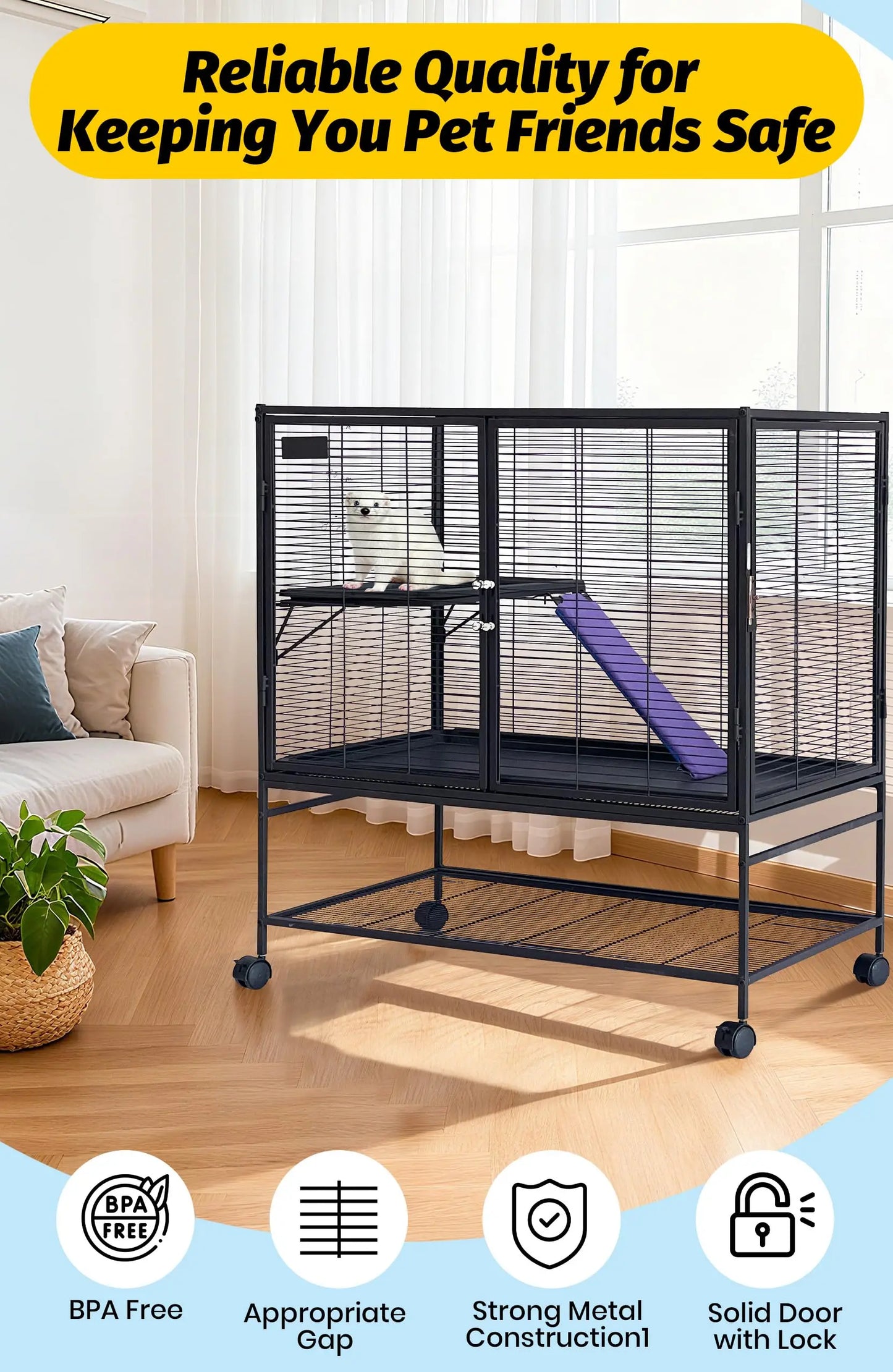 HiMISS Large Multi-Level Small Animal Cage With Ramp And Tray