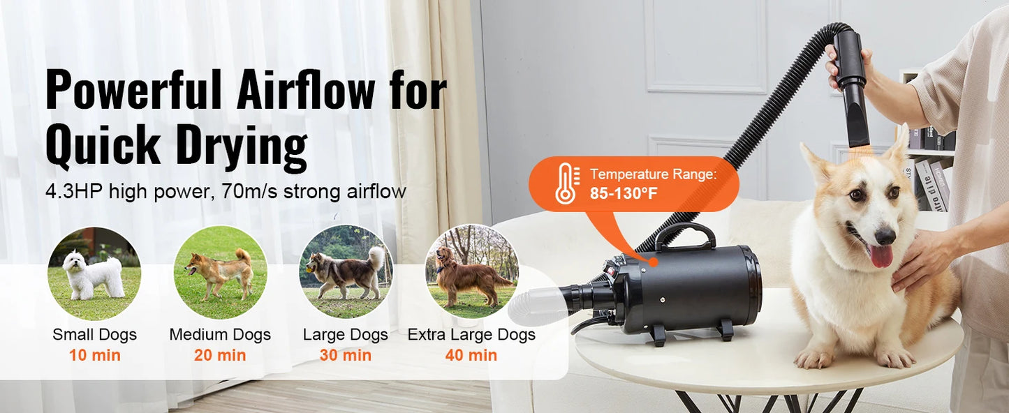SucceBuy 2000W Dog Grooming Dryer With Adjustable Speed Extendable Hose Nozzles