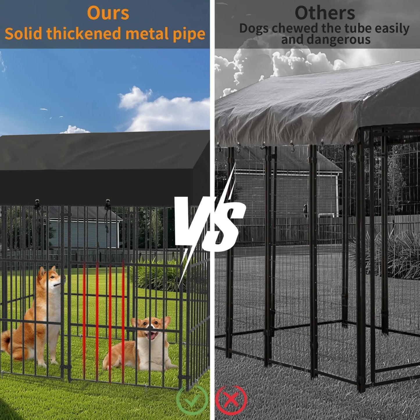 Outdoor Dog Kennel With Roof Heavy Duty Metal Crate Playpen