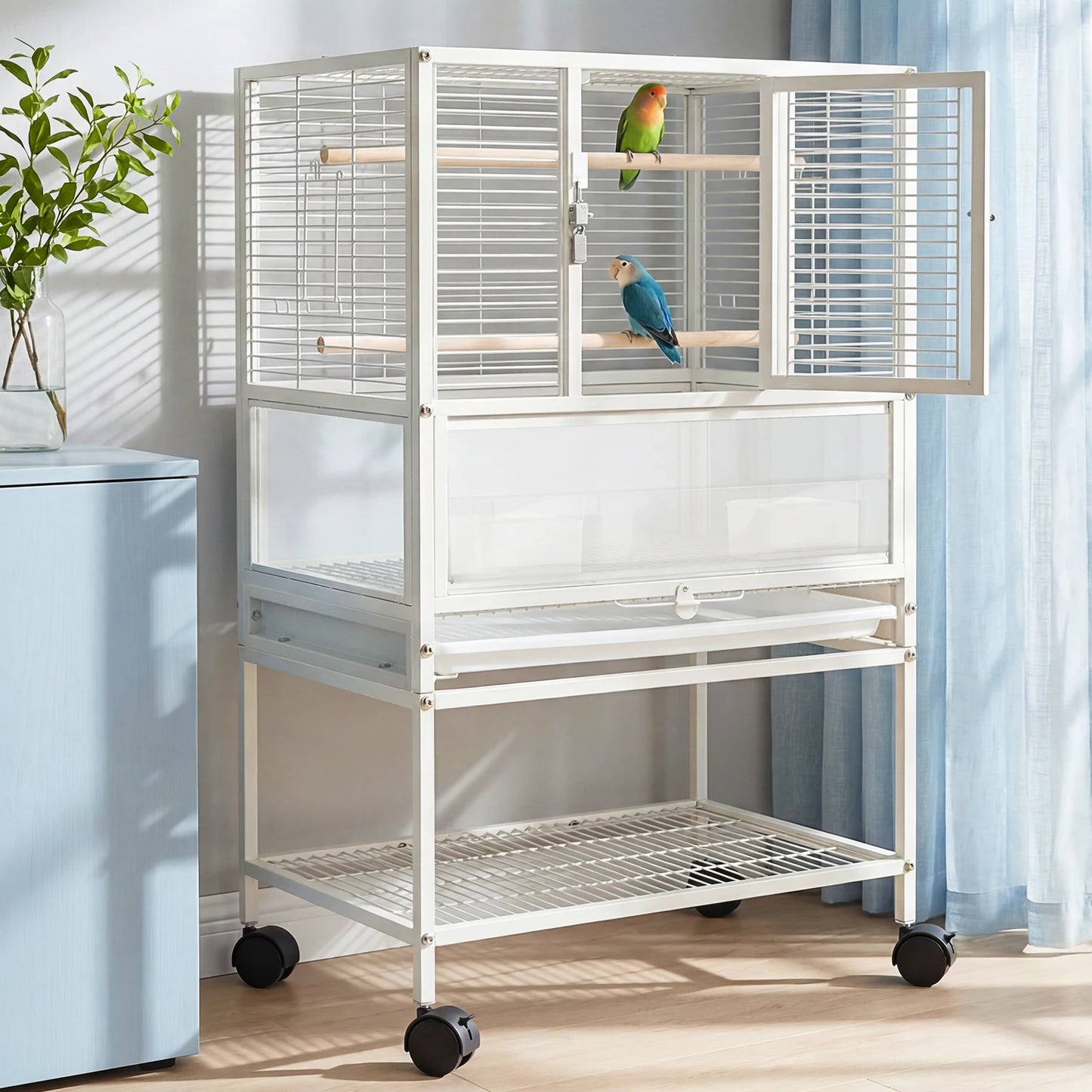 Himiss 32 Inch White Bird Cage With Stand And Travel Base