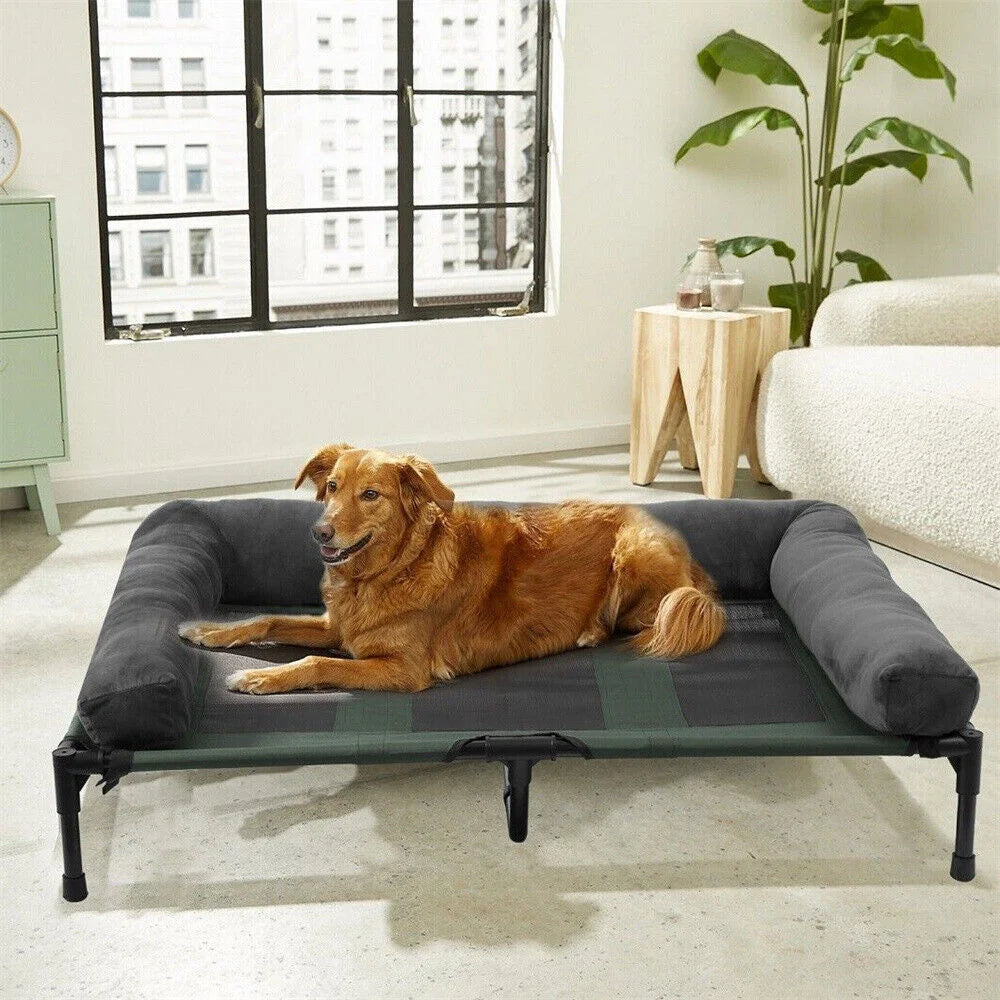 BORWART CN Outdoor Raised Dog Bed With Cooling Breathable Mat And Plush Mat