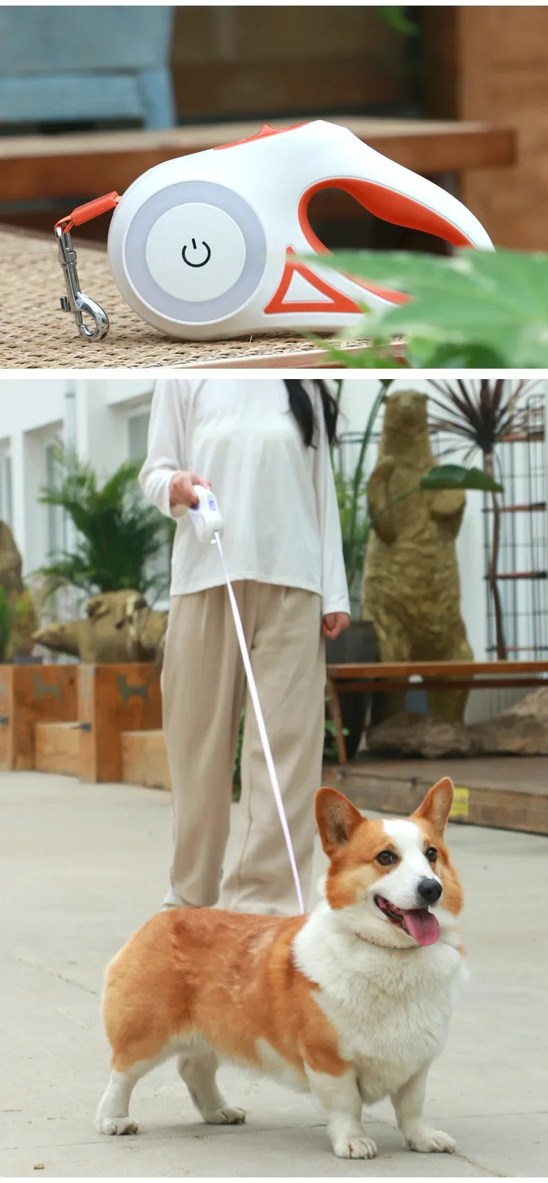 Lighted Retractable Dog Leash With Quick Release