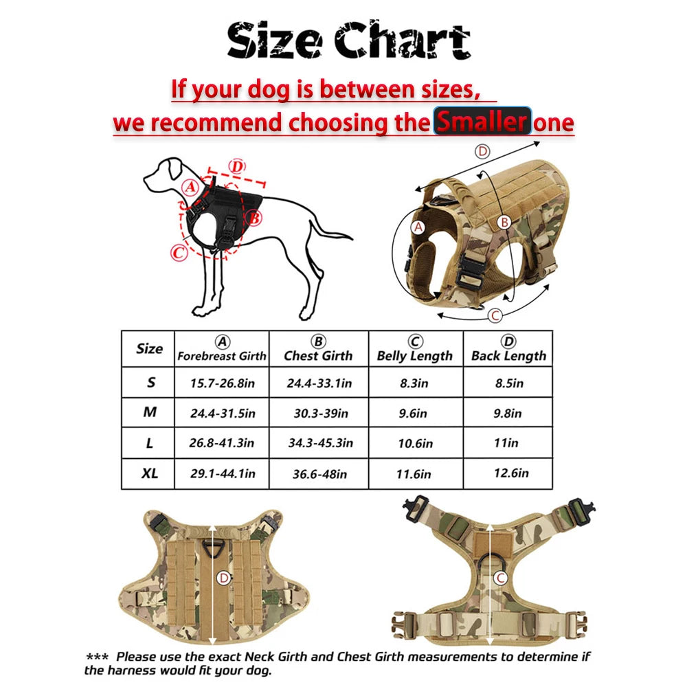 Nylon Tactical Dog Harness Leash Set No Pull Training Military