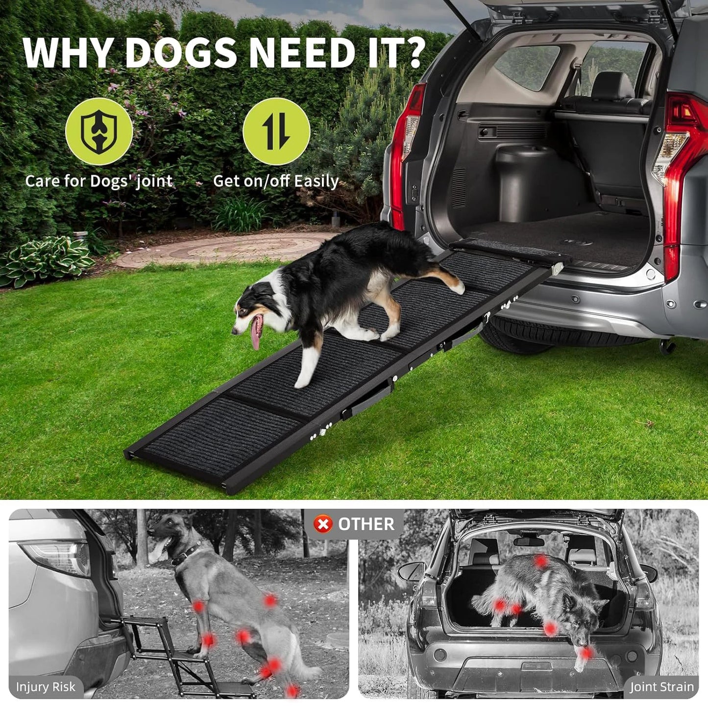 HiMISS Upgraded Folding Dog Ramp Cars Non Slip Surface Portable