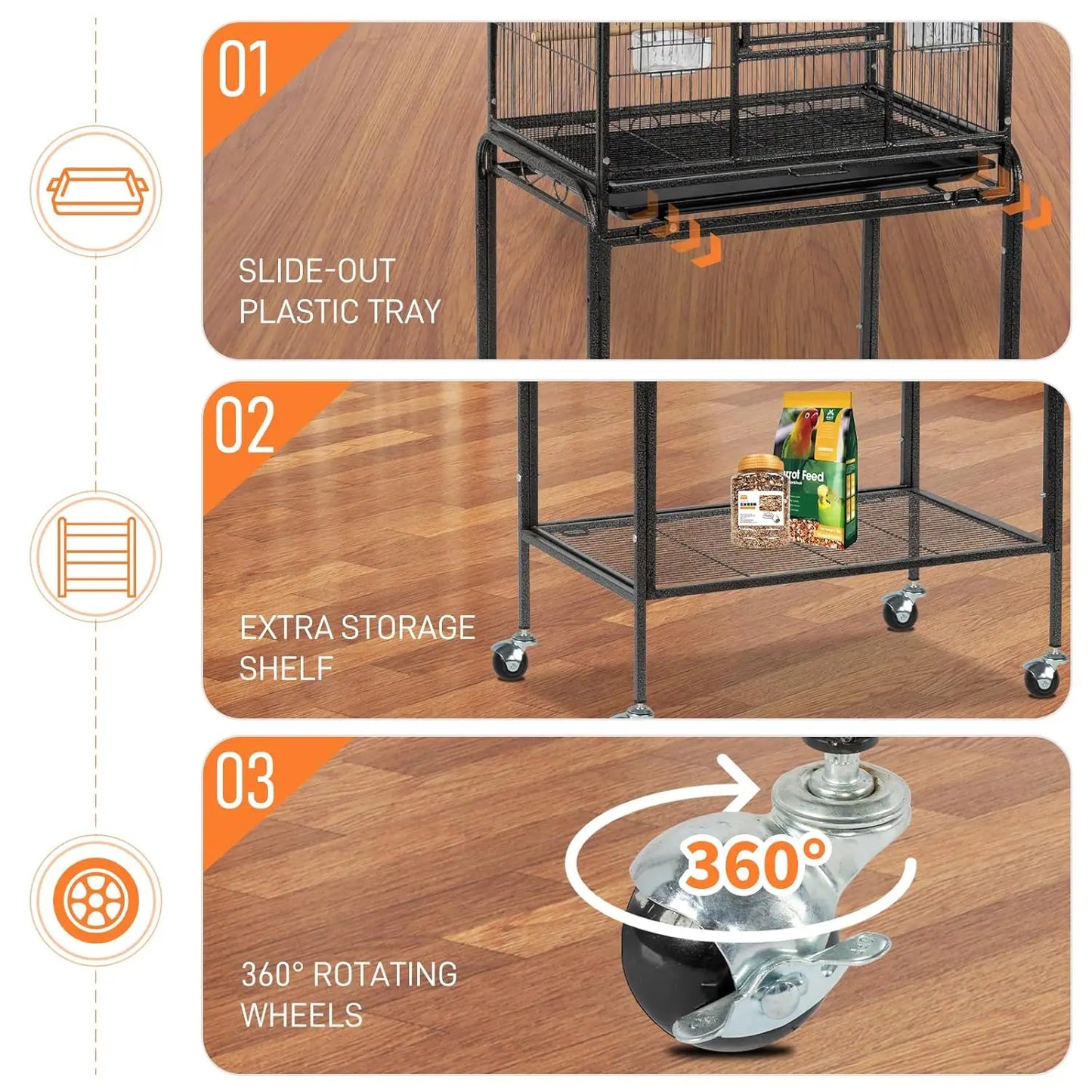 Wrought Iron Parakeet Cage On Wheels With Slide Out Tray