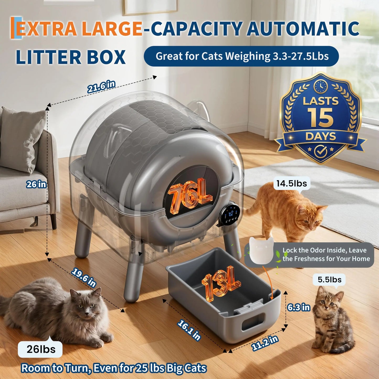 Automatic Self Cleaning Cat Litter Box By Hmiss App Controlled