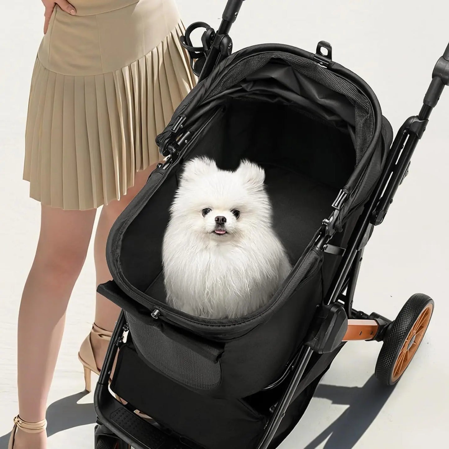 Foldable Pet Stroller All Terrain Travel Carrier With Shock Absorbers