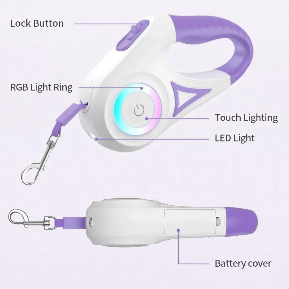 Lighted Retractable Dog Leash With Quick Release