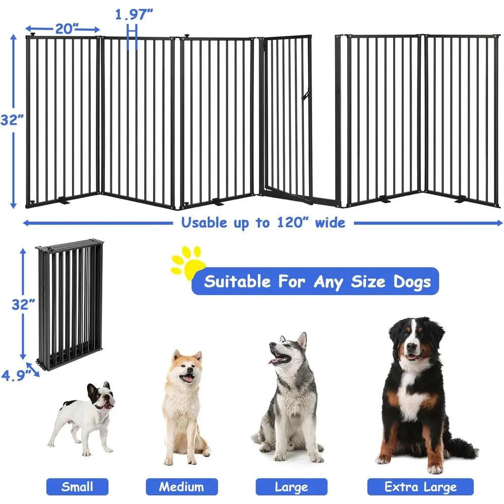 Detachable Metal Free Standing Dog Gate With Walk Through Door