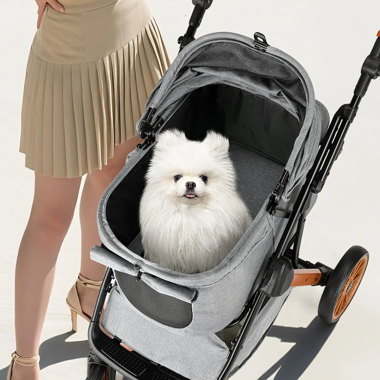 Foldable Pet Stroller All Terrain Travel Carrier With Shock Absorbers