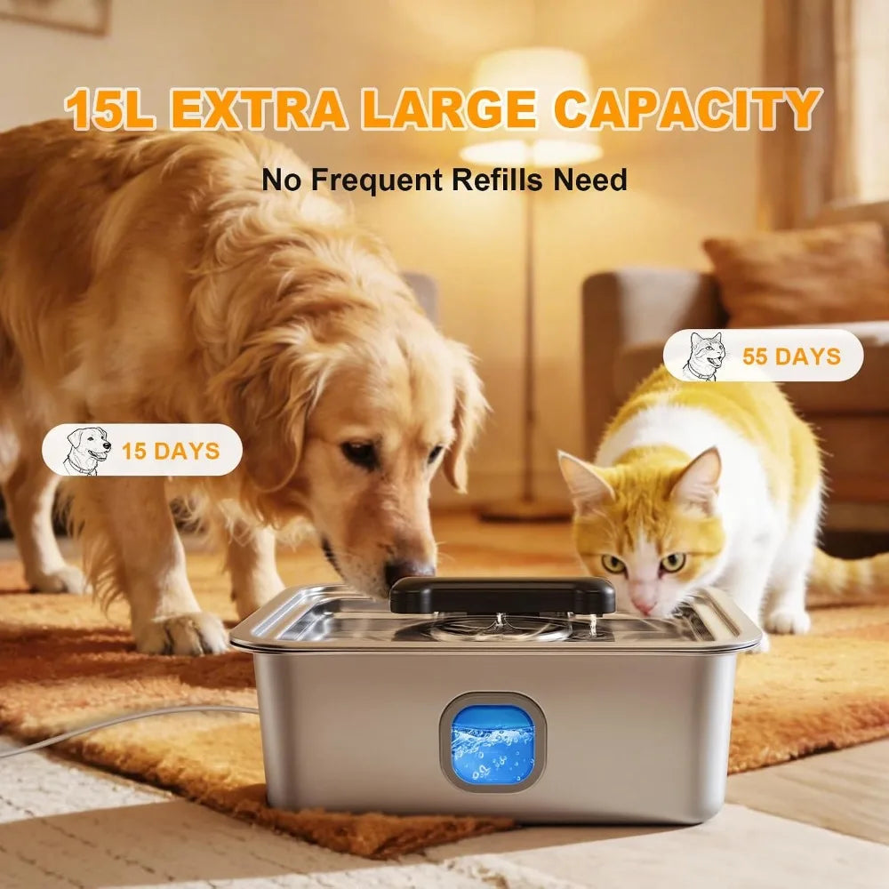 Stainless Steel Water Fountain For Large Dogs With Automatic Filter