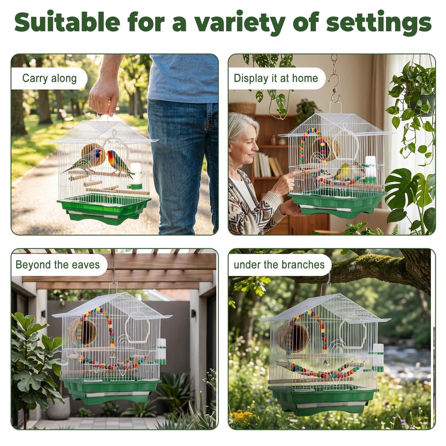 Metal Travel Bird Cage With Perch And Easy Clean Stand For Small Birds