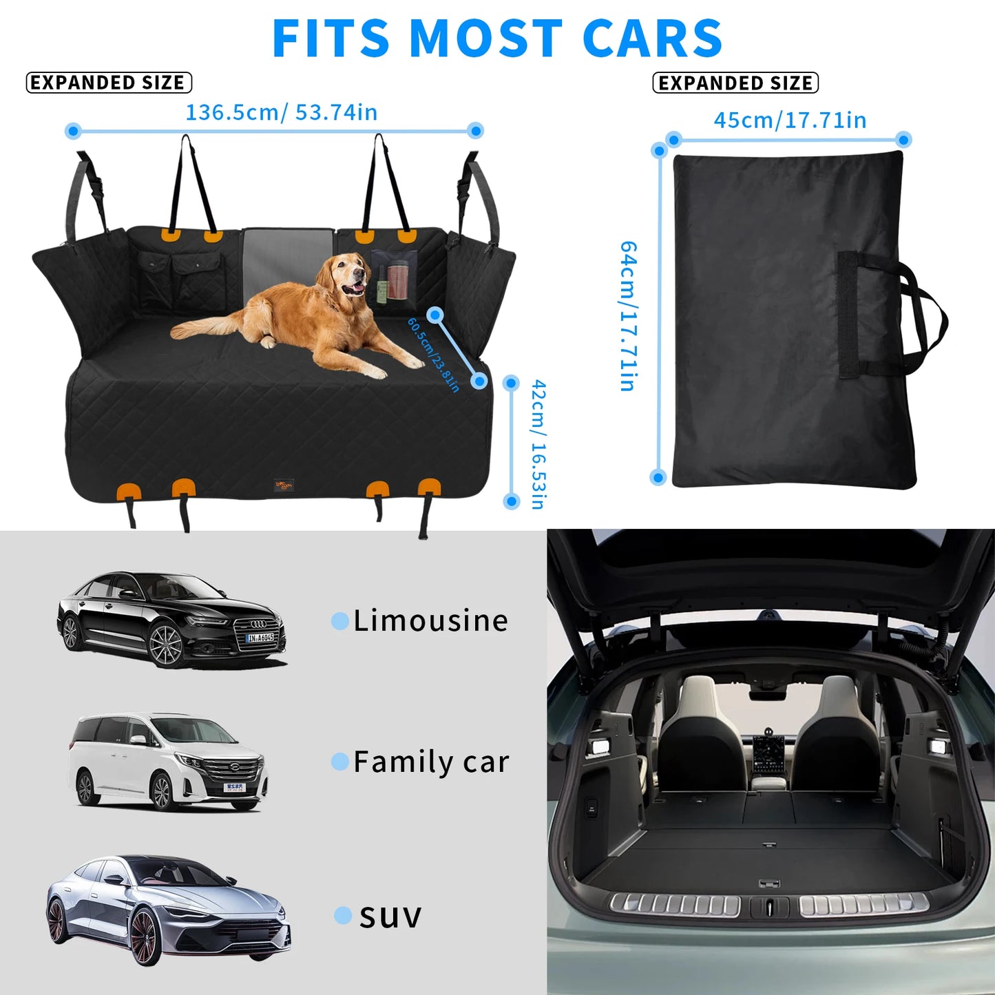 Borwart Waterproof Back Seat Extender Dog Car Cover With Storage