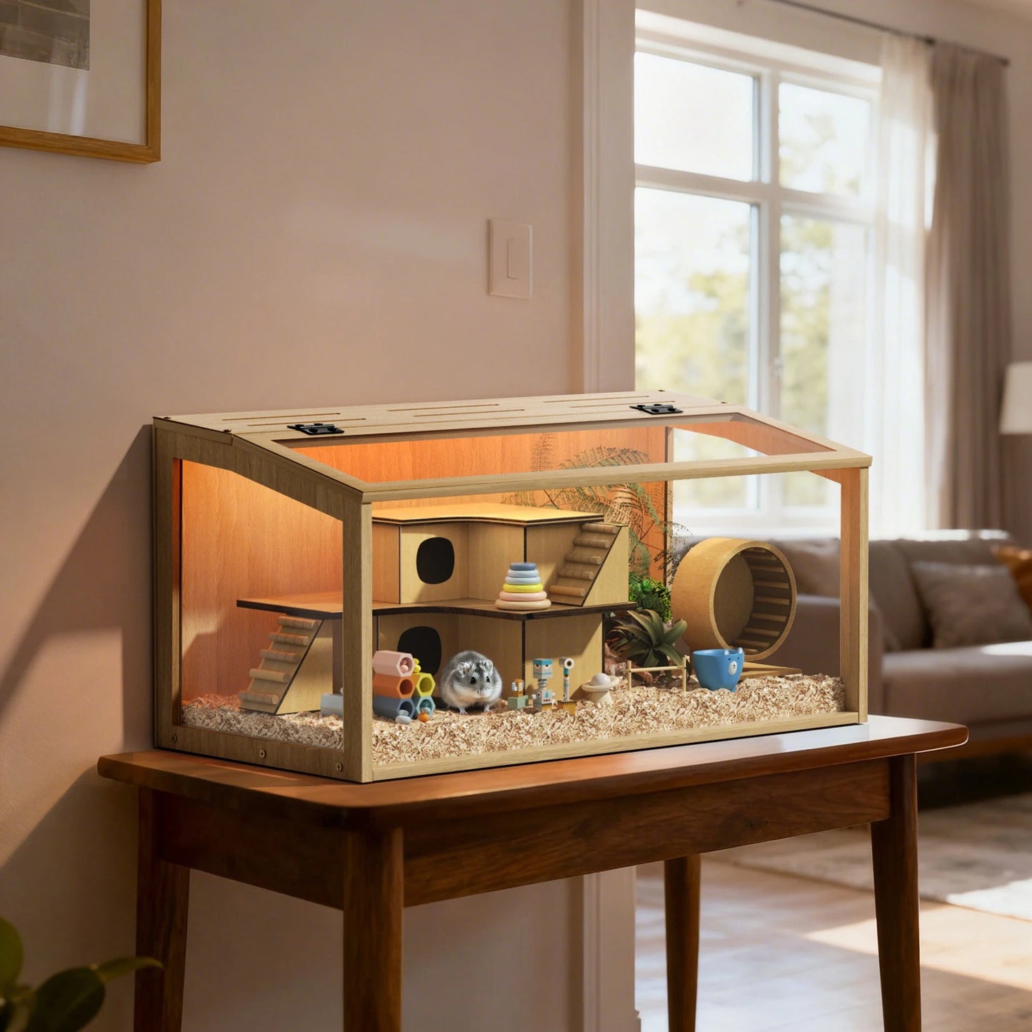 Bingopaw Large Wooden Hamster Cage With LED Light