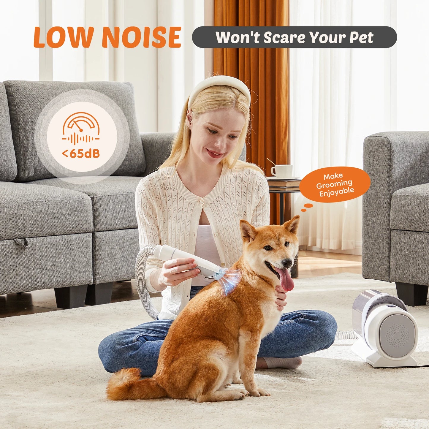 Pet Grooming Vacuum Kit With Cordless Low Noise Clippers