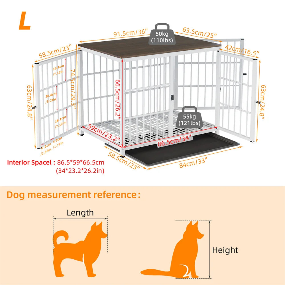 BORWART Large Wooden Dog Crate With Latch And Removable Tray
