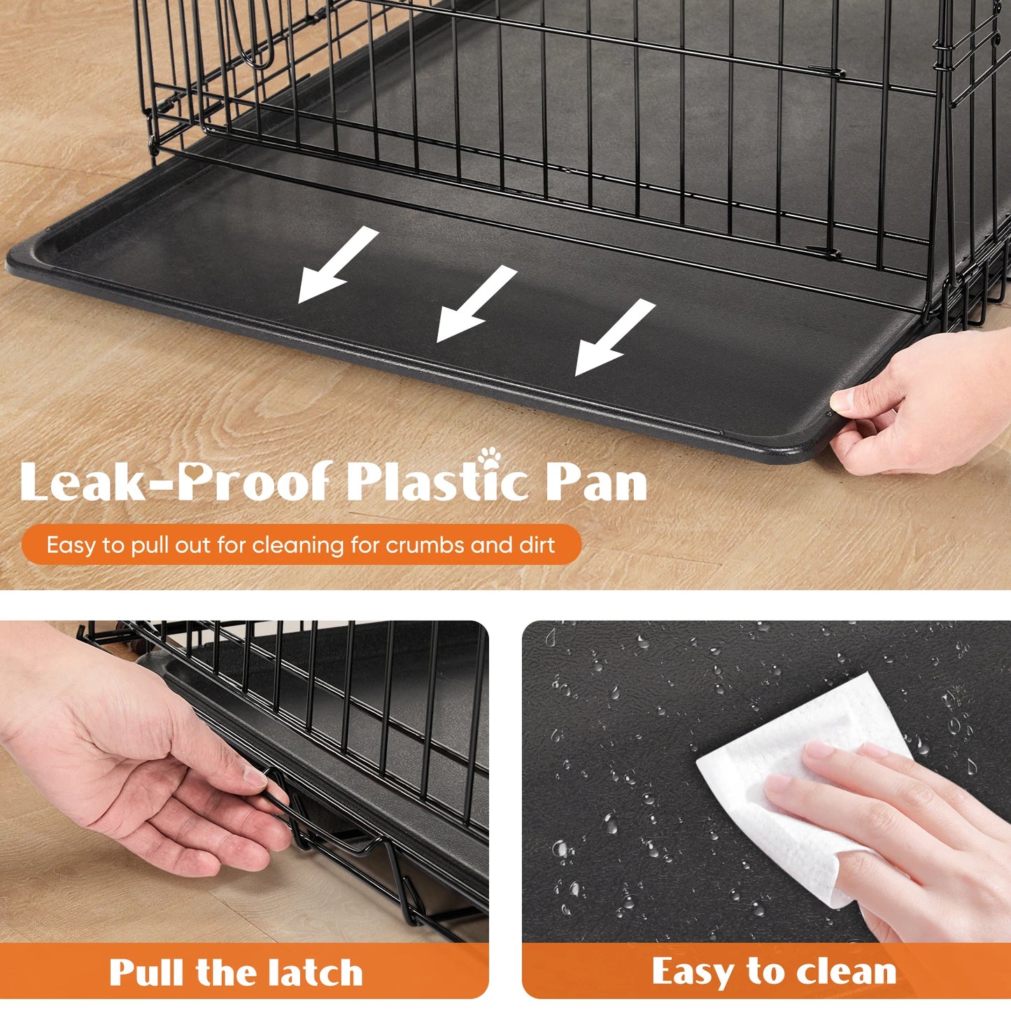 JHK Double Door Folding Metal Wire Dog Cage With Leakproof Pan Tray