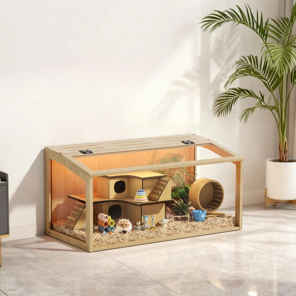 Bingopaw Large Wooden Hamster Cage With LED Light