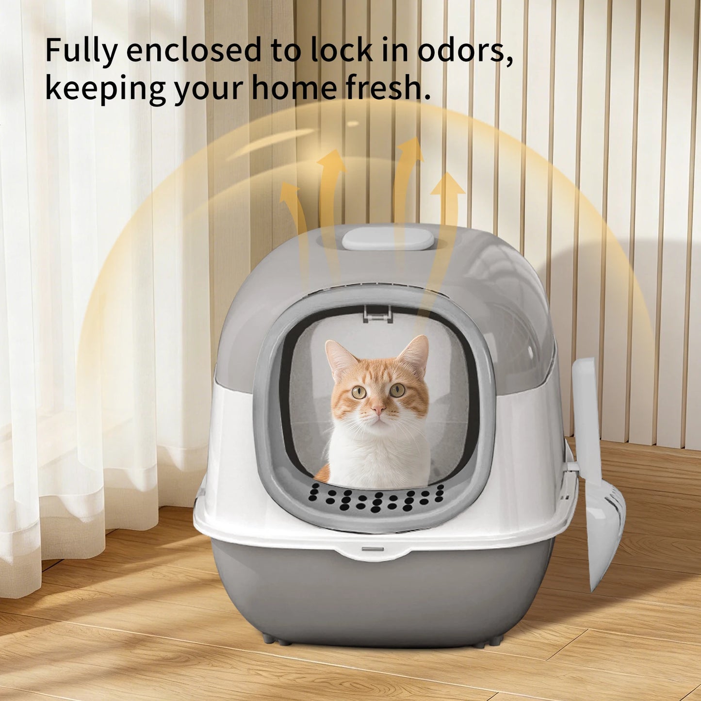 Switchable Open Semi-Enclosed Jumbo Cat Litter Box With Baffle