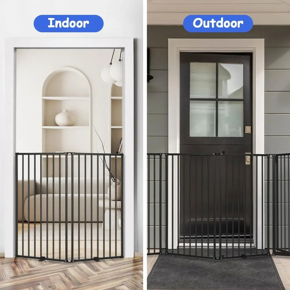 Adjustable Metal Free Standing Dog Gate With Walk Through Door