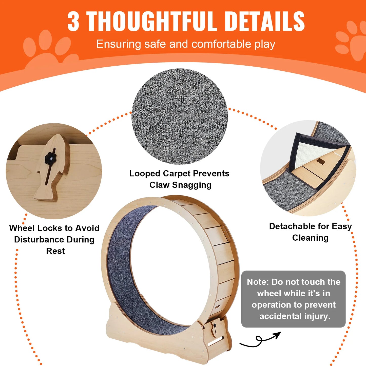 SucceBuy Wooden Cat Exercise Wheel With Detachable Carpet