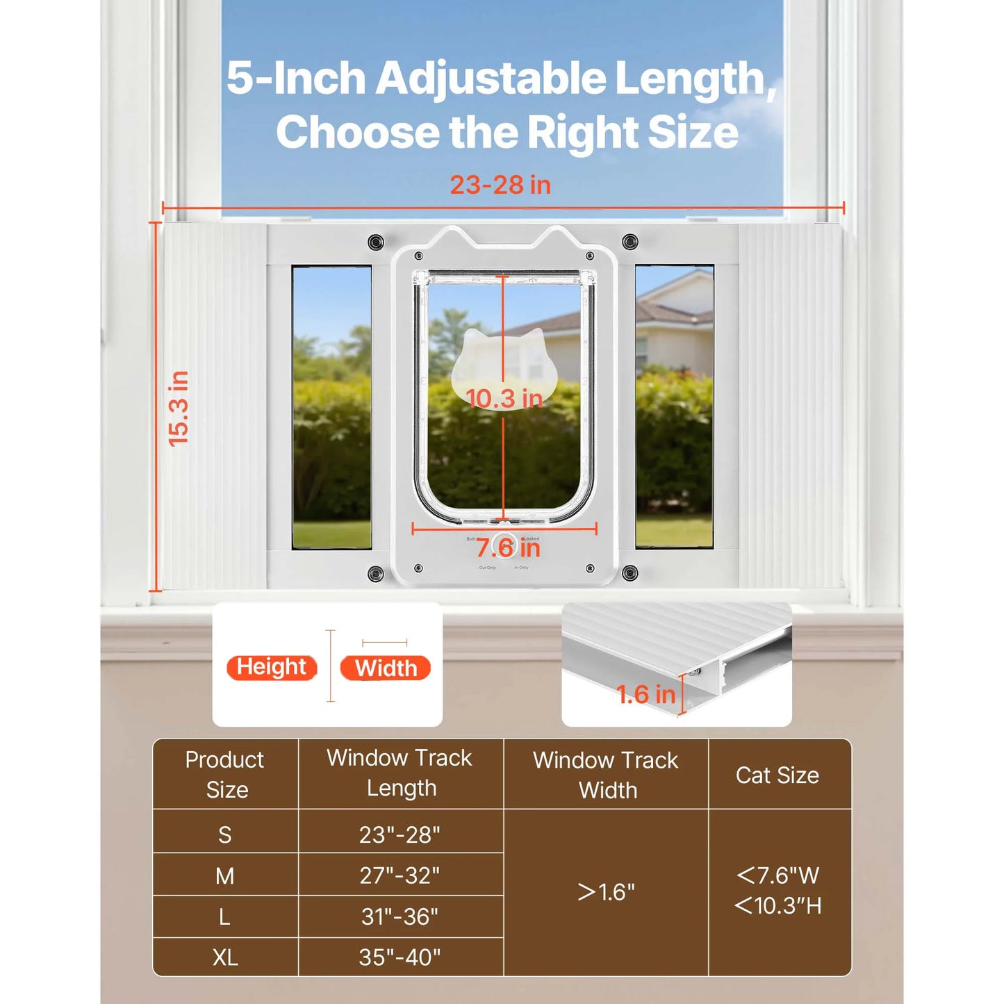 SucceBuy Adjustable Window Cat Door With Magnetic Closure