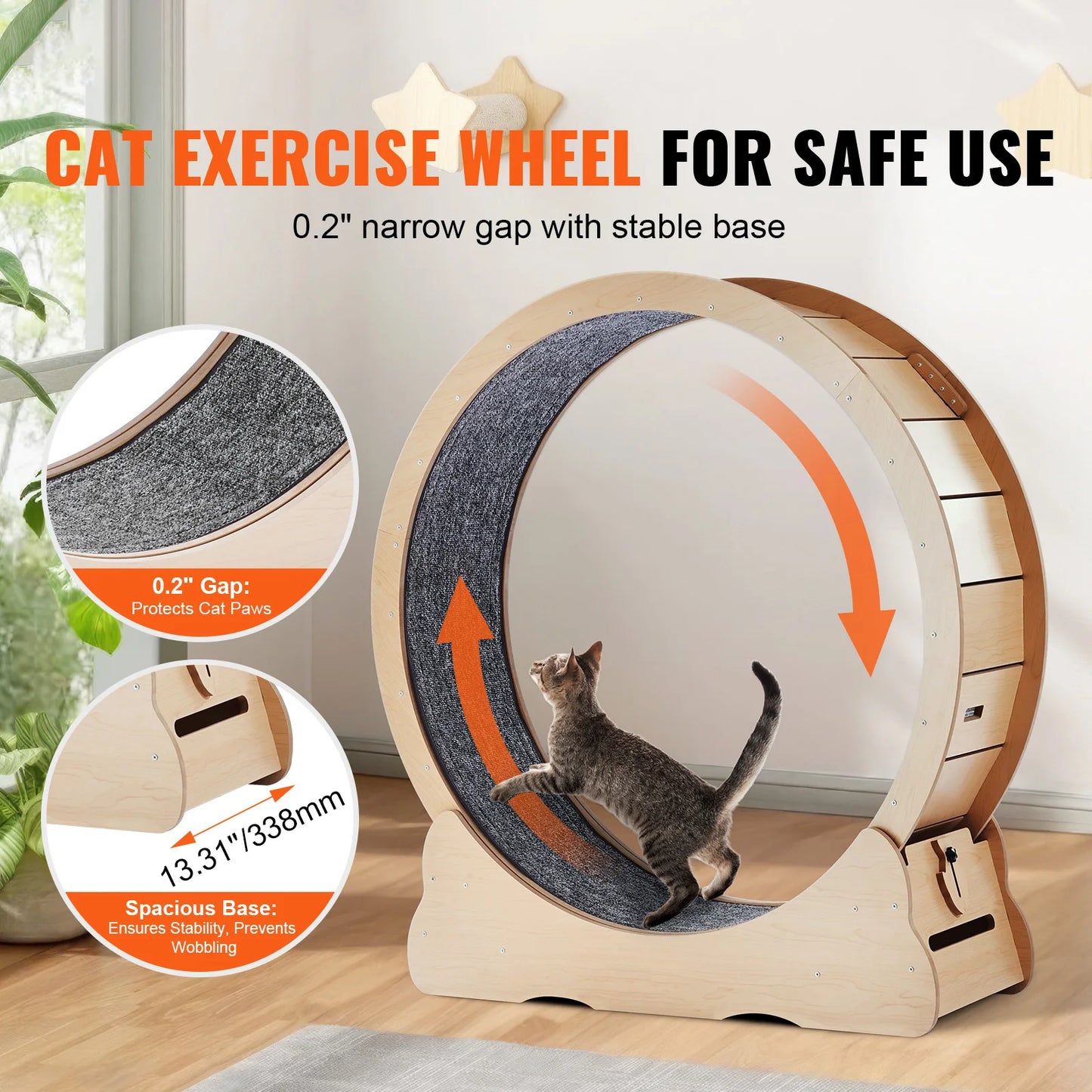 SucceBuy Wooden Cat Exercise Wheel With Detachable Carpet