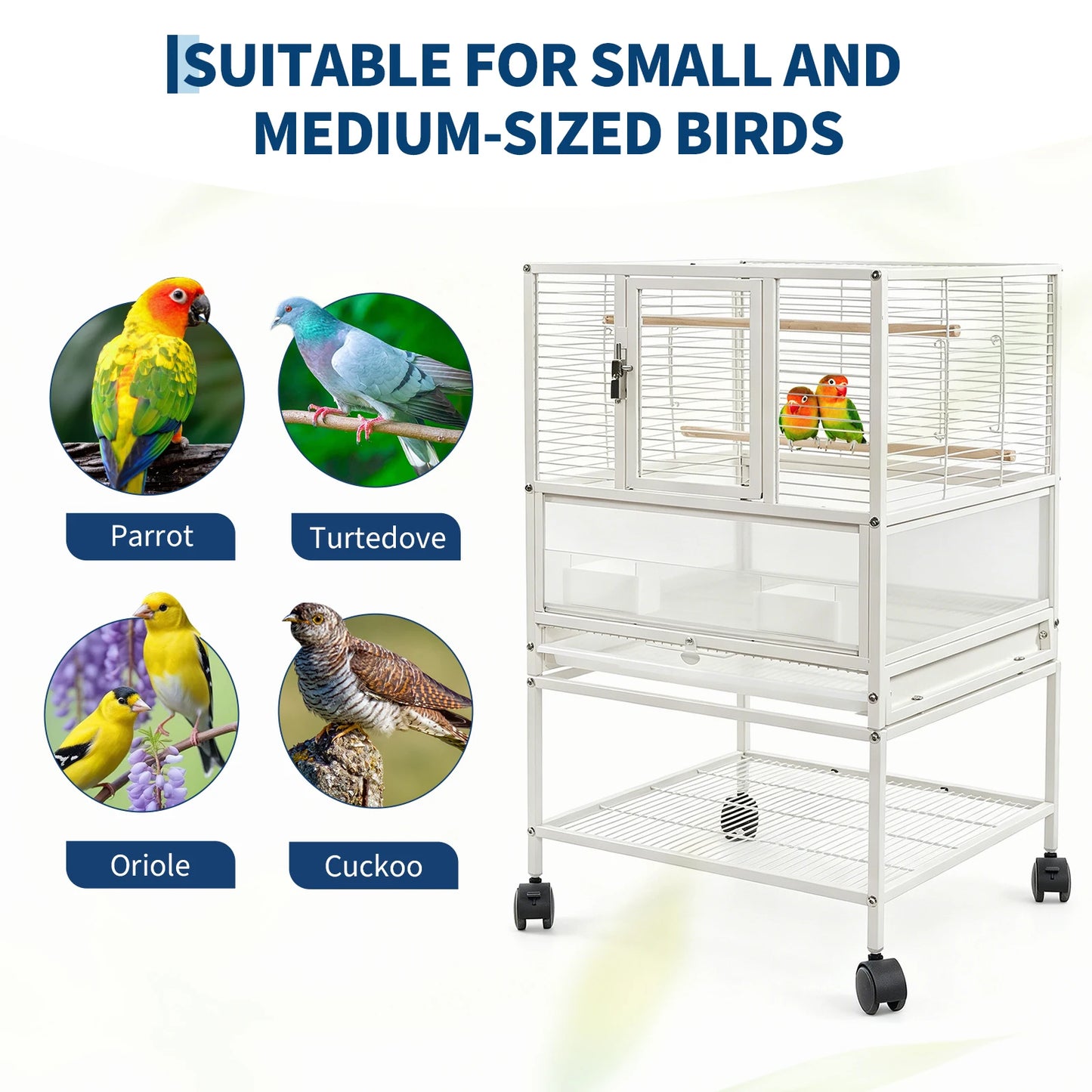 Himiss 32 Inch White Bird Cage With Stand And Travel Base