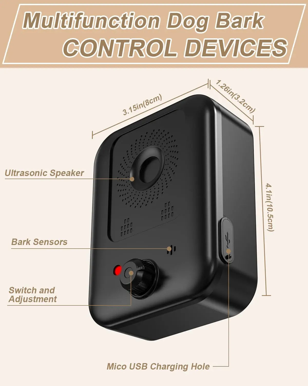 Automatic Ultrasonic Dog Bark Deterrent Device Rechargeable Indoor Outdoor