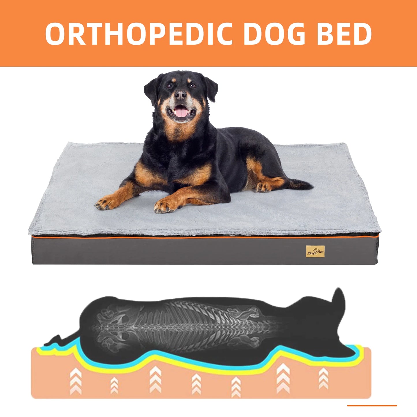 Bingopaw Large Orthopedic Dog Bed With Washable Cover