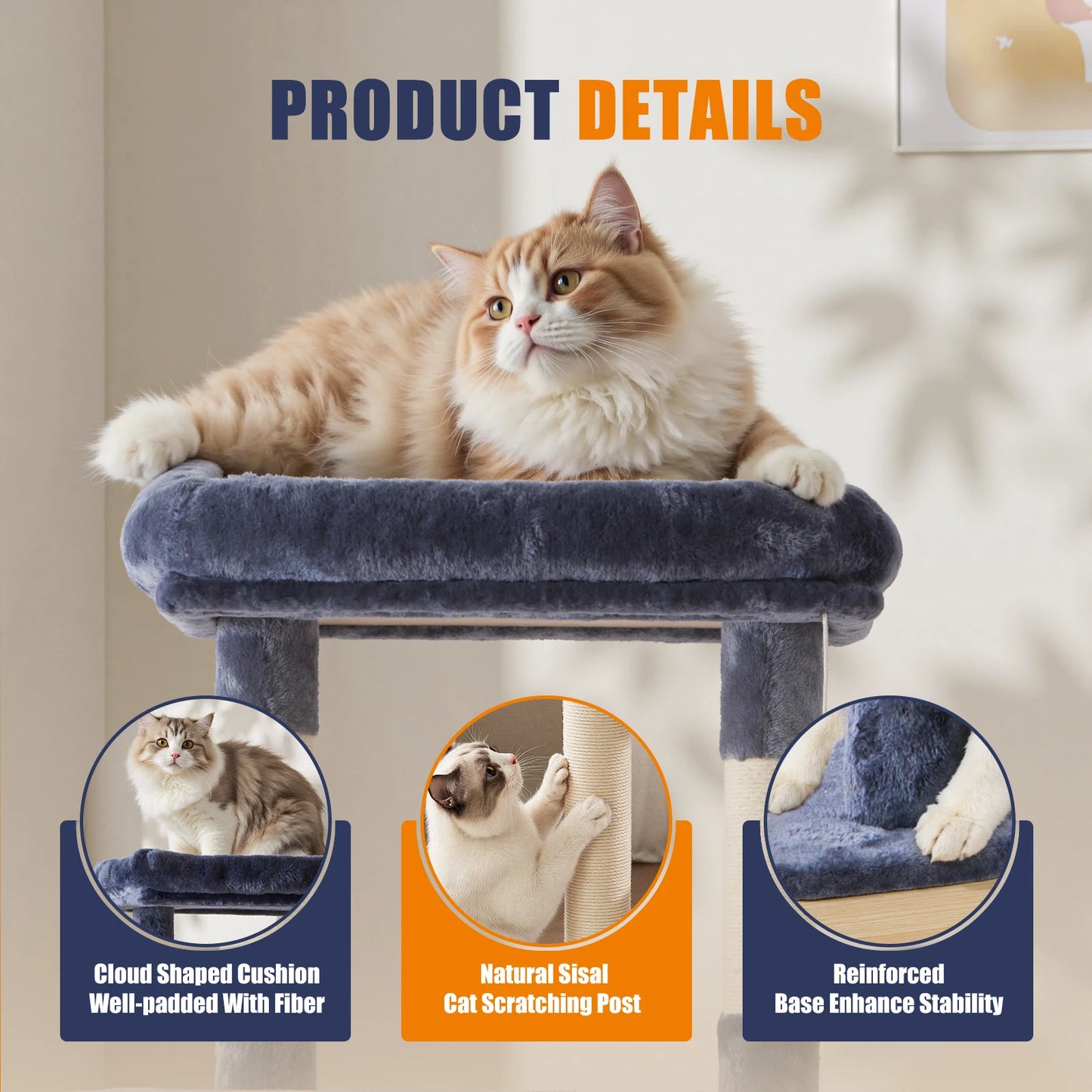 JHK Cat Tree With Sisal Scratching Posts Indoor Cat Furniture