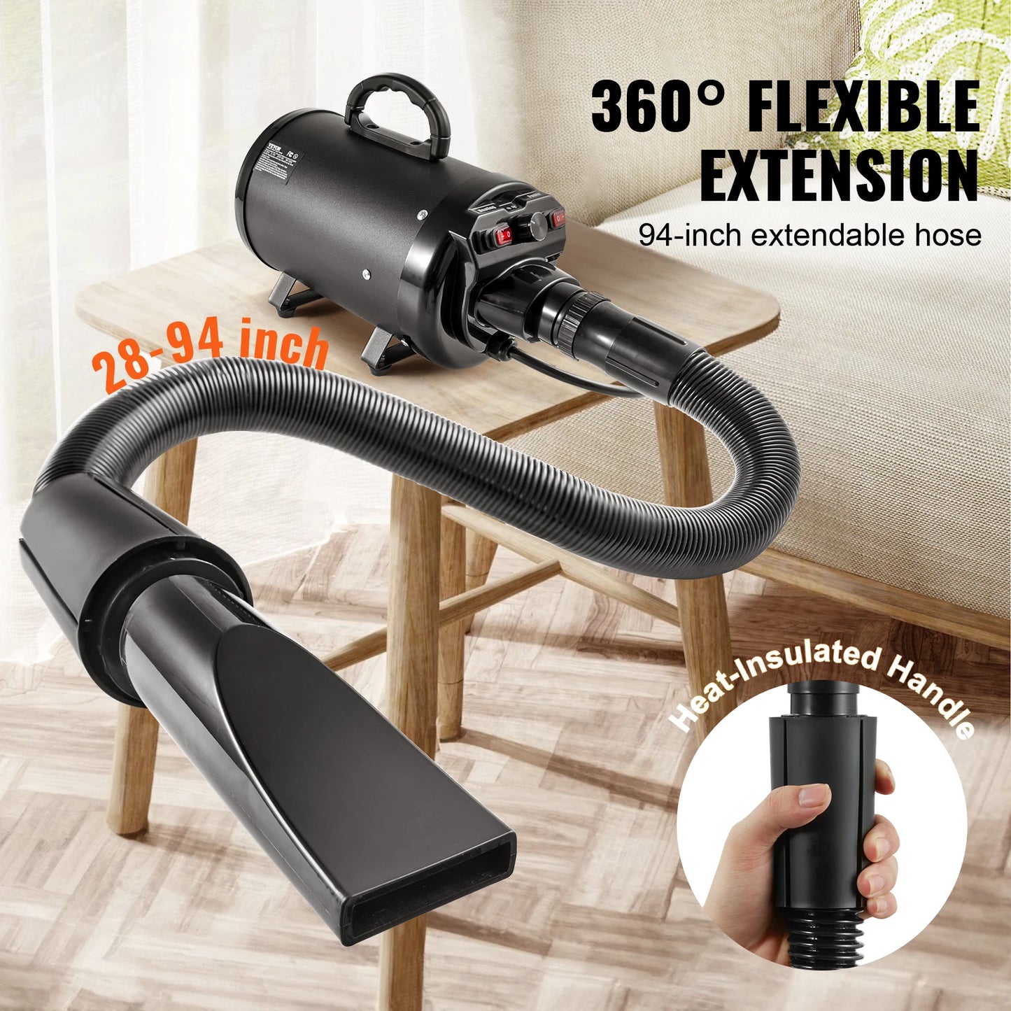 SucceBuy 2000W Dog Grooming Dryer With Adjustable Speed Extendable Hose Nozzles
