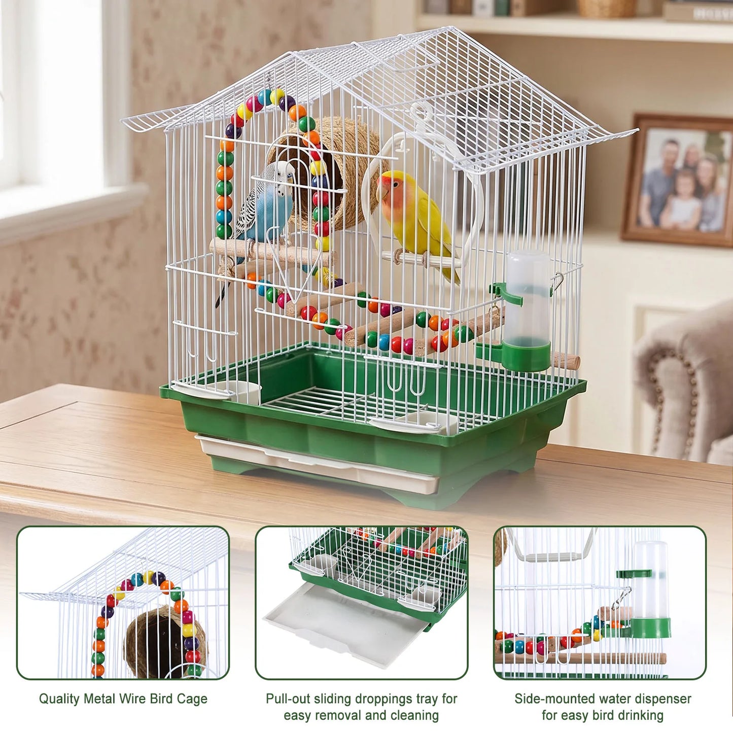 Metal Travel Bird Cage With Perch And Easy Clean Stand For Small Birds