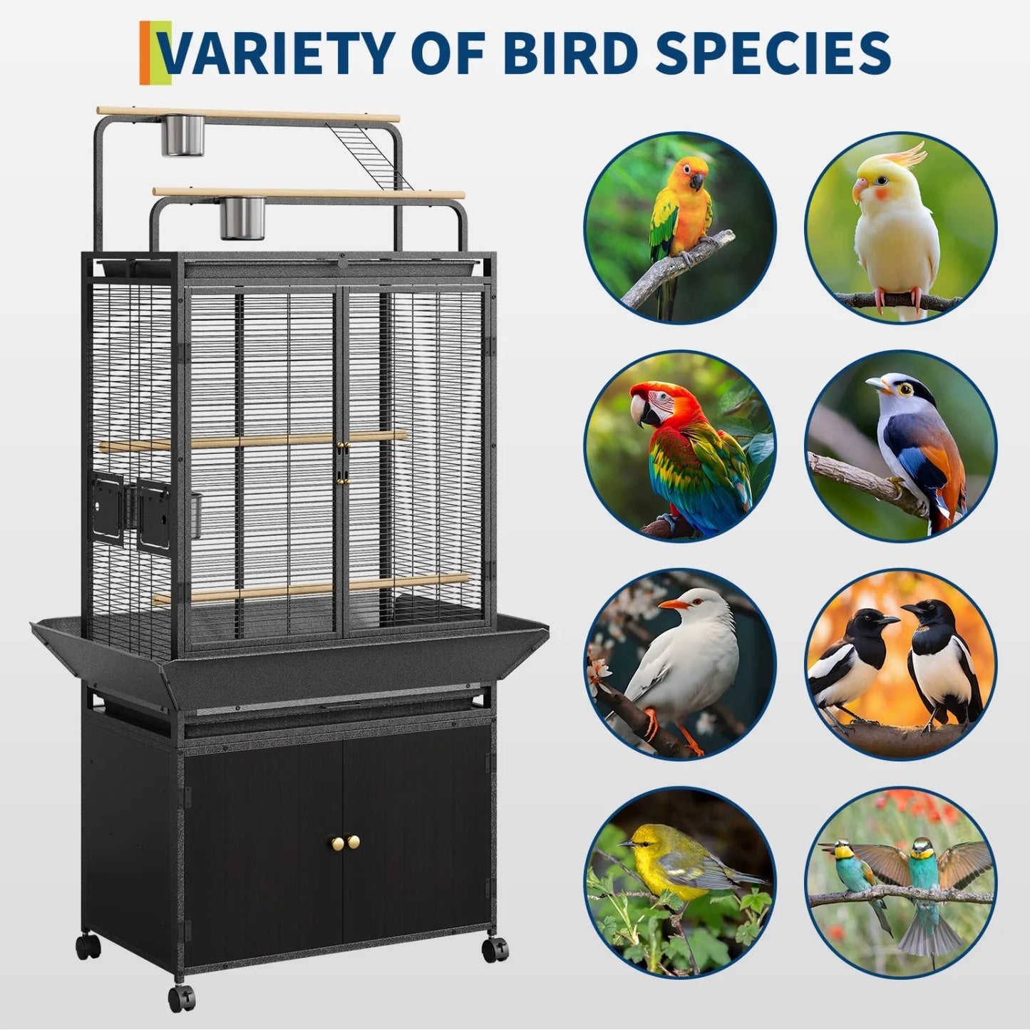 HiMISS Extra Large Corner Bird Cage With Play Top And Storage